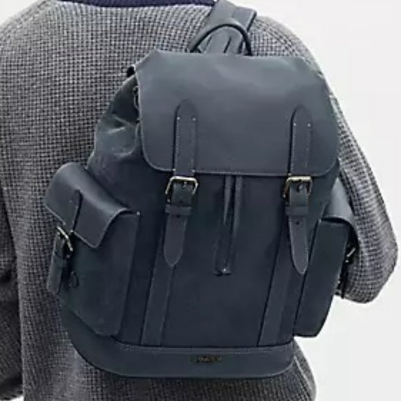 Coach Hudson Gunmetal Denim Suede Leather Backpack - Picture 4 of 14